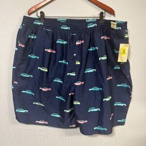Caribbean Swim Trunks 3XT Tall Navy Blue Classic Car Print NWT Elastic Waist